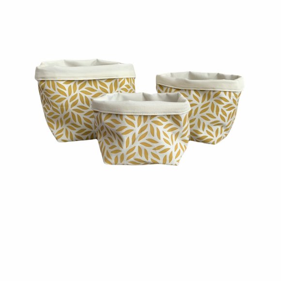 Set of 3 Cotton Canvas Planters or Storage Bins / Yellow / S M L / Fair Trade - Picture 6 of 8